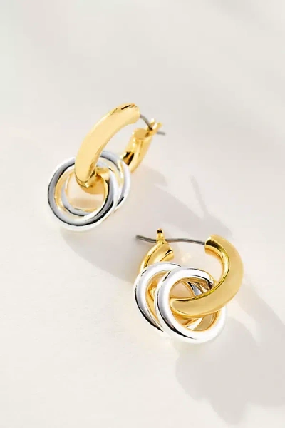 By Anthropologie Mixed Metal Double Hoop Huggie Earrings