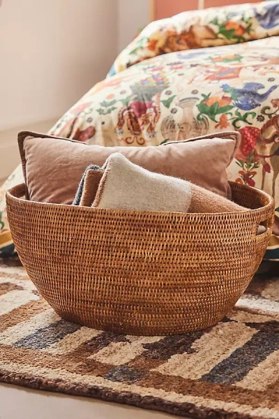 Anthropologie Handwoven Rattan Laundry Basket With Cutout Handles In Multi