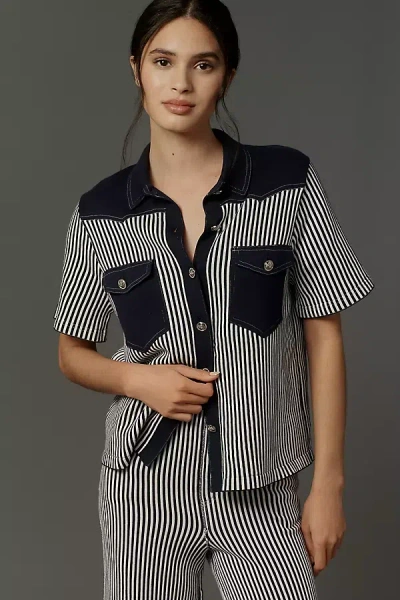 Happy Sheep Short-sleeve Denim Buttondown Sweater