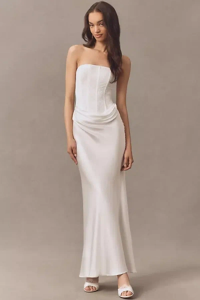 Significant Other Sofiya Strapless Lace Draped Satin Maxi Dress In White