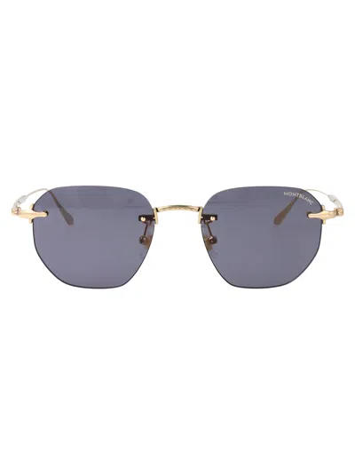Montblanc Gold-gold-grey Metal Sunglasses In Blue