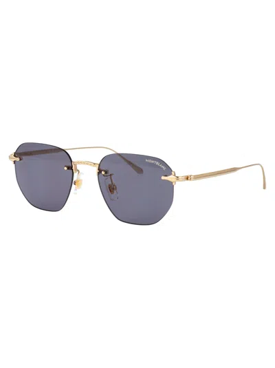Montblanc Gold-gold-grey Metal Sunglasses In Blue