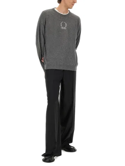 Moschino Wool And Cashmere Pullover Laurel Crown Embroidery In Gray
