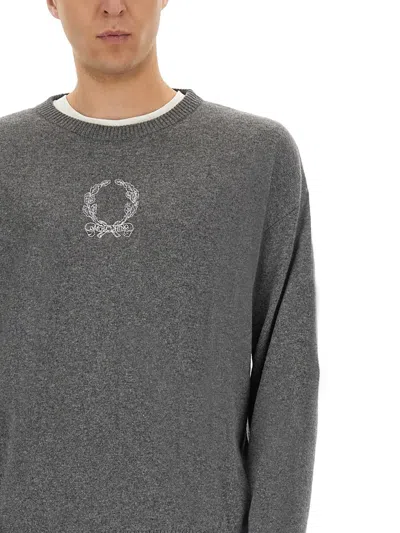 Moschino Wool And Cashmere Pullover Laurel Crown Embroidery In Gray