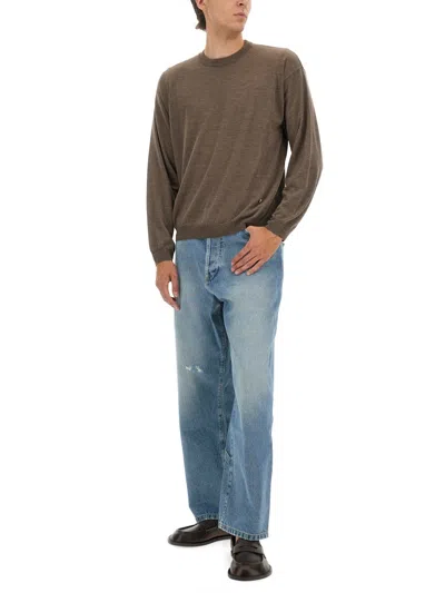 Moschino Crewneck Knitted Jumper In Brown