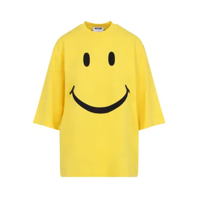 Moschino Smiley Face Graphic T-shirt In Bright Yellow Cotton In Yellow