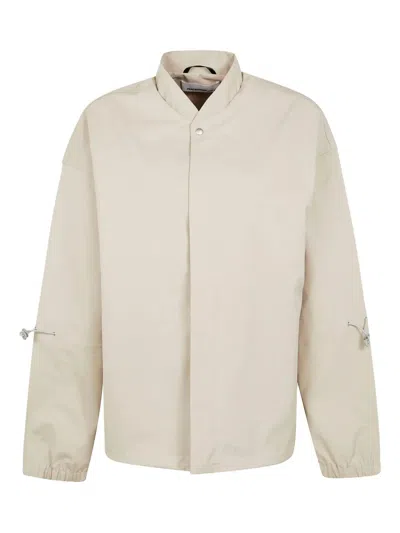 Oamc Sand Tech Overshirt With Stand-up Collar In Neutral