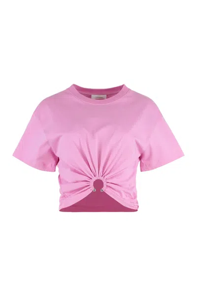 Rabanne Ribbed Neckline Cotton T-shirt With Metal Piercing