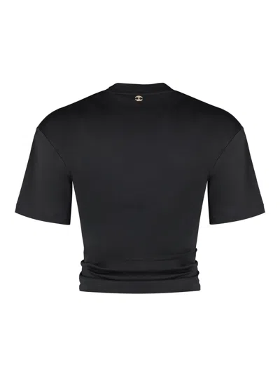 Rabanne Womens Black Ring-embellished Cropped Cotton-jersey T-shirt