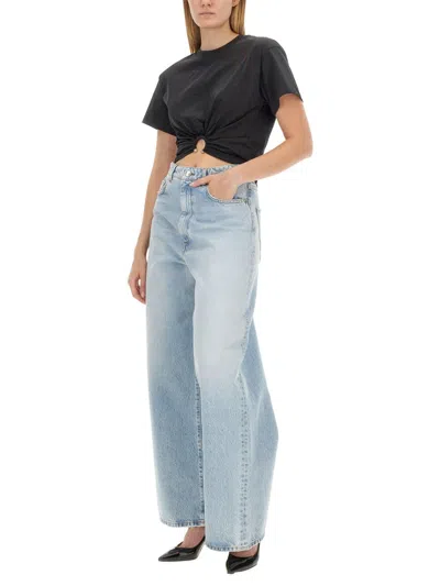 Rabanne Womens Black Ring-embellished Cropped Cotton-jersey T-shirt