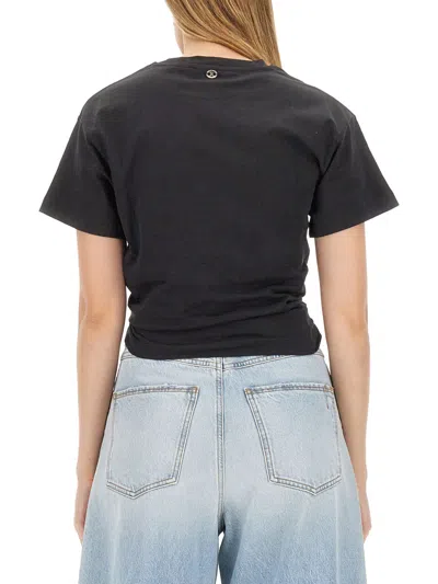 Rabanne Womens Black Ring-embellished Cropped Cotton-jersey T-shirt