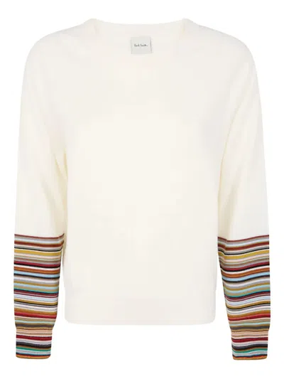 Paul Smith Women's Cream Merino Wool 'signature Stripe' Cuff Sweater White