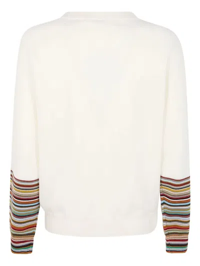 Paul Smith Women's Cream Merino Wool 'signature Stripe' Cuff Sweater White