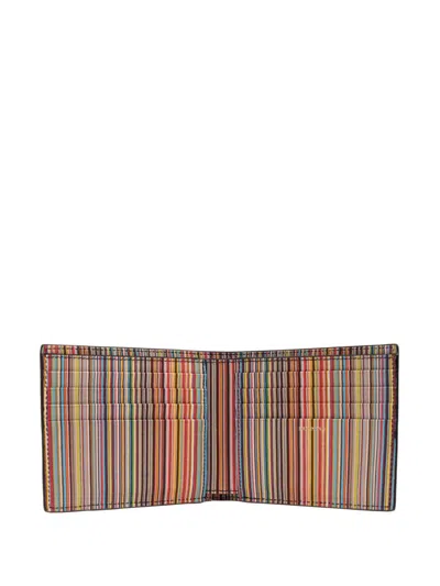 Paul Smith Black Leather Wallet With Signature Stripe Pattern In Black