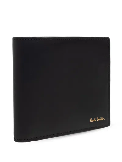 Paul Smith Black Leather Wallet With Signature Stripe Pattern In Black