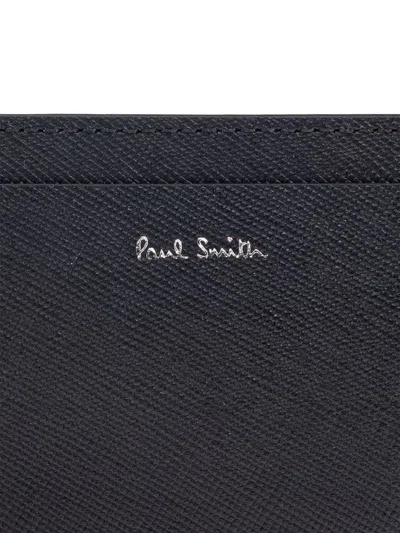 Paul Smith Saffiano Leather Card Holder With In Black