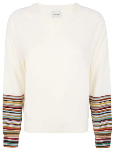 Paul Smith Women's Cream Merino Wool 'signature Stripe' Cuff Sweater White In White