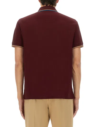 Paul Smith Signature Stripe Trim Zip Polo Shirt In Brown