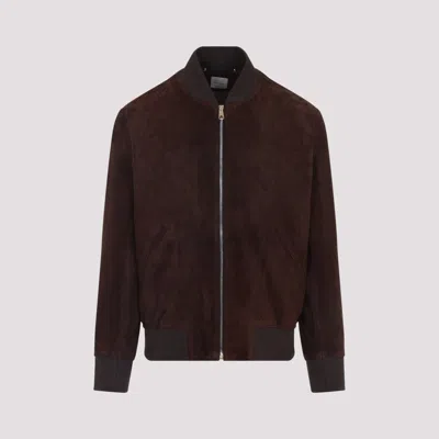 Paul Smith Red Lamb Suede Leather Regular Fit Bomber Jacket In Brown