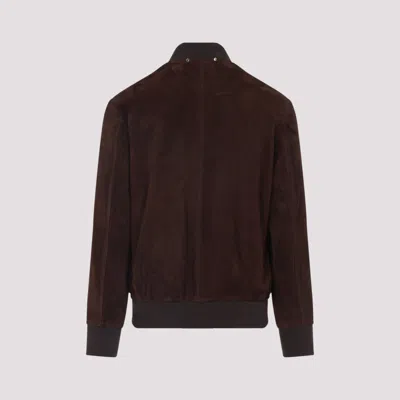 Paul Smith Red Lamb Suede Leather Regular Fit Bomber Jacket In Brown
