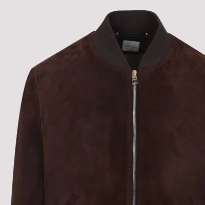Paul Smith Red Lamb Suede Leather Regular Fit Bomber Jacket In Brown
