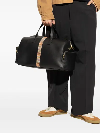 Paul Smith Black Signature Stripe Duffle Bag In Black