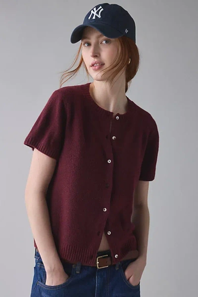 Kimchi Blue Rachel Short Sleeve Cardigan In Dark Red, Women's At Urban Outfitters In Multi