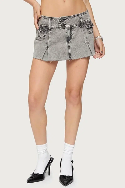 Edikted Vintage Washed Denim Mini Skirt In Gray