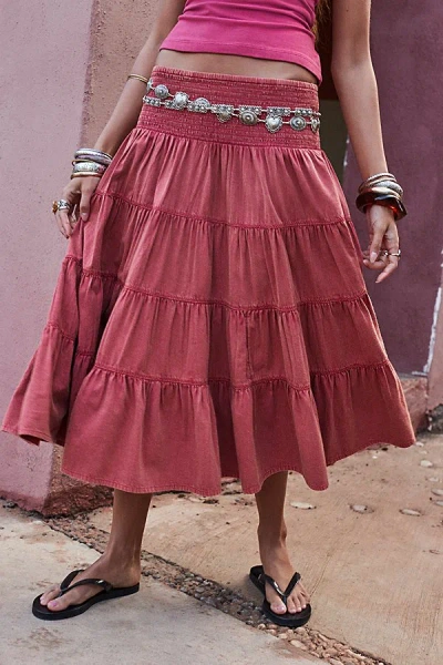 Bdg Bea Shirred Midi Skirt In Red, Women's At Urban Outfitters