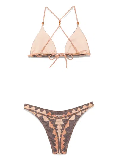 Pin Up Stars African Intreccio Triangle Bikini With Studs In Multi