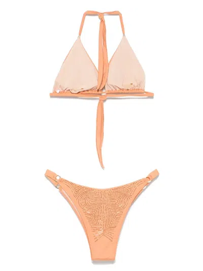 Pin Up Stars Triangle Bikini With Rhinestones In Orange