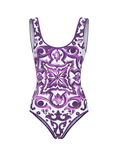 Dolce & Gabbana Women Maiolica Print One-piece Swimsuit In Purple