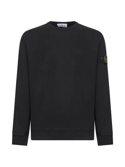 Stone Island Logo Cotton Crewneck Sweatshirt In Black
