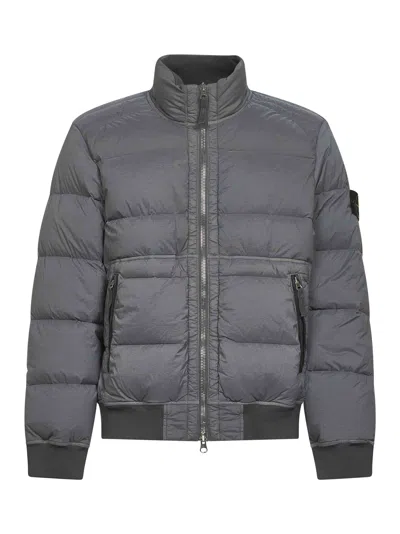 Stone Island Grey Down-tc Stretch Nylon Down Jacket In Gray