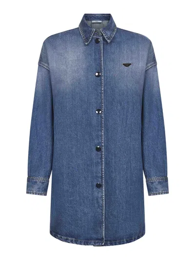Prada Denim Light Blue Cotton Denim Long Shirt