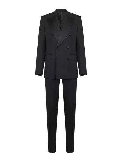 Dolce & Gabbana Black Wool And Silk Three-piece Tuxedo Suit In Blue