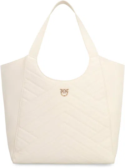 Pinko Puzzle-quilted Leather Shopper Bag With Logo Plate In Pink