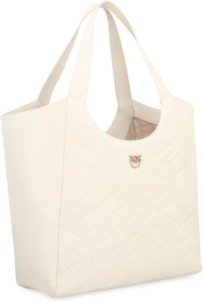 Pinko Puzzle-quilted Leather Shopper Bag With Logo Plate In Pink
