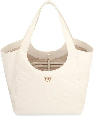 Pinko Puzzle-quilted Leather Shopper Bag With Logo Plate In Pink
