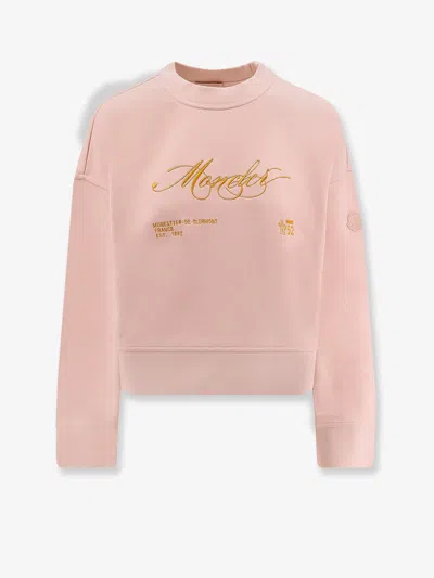 Moncler Women Cotton Sweatshirt With Logo Patch In Pink