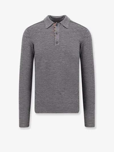 Burberry Wool Polo Sweater With Pointed Collar In Gray