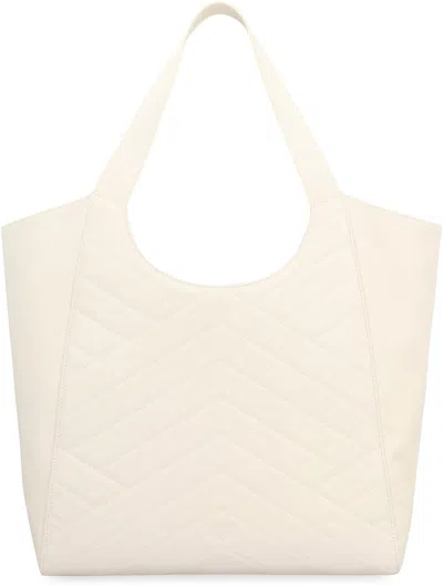 Pinko Puzzle-quilted Leather Shopper Bag With Logo Plate In Pink