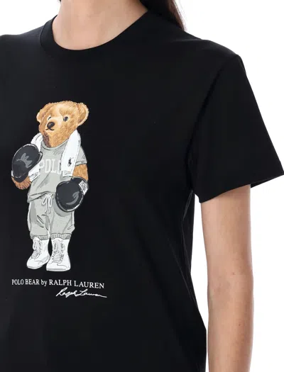 Polo Ralph Lauren Womens Polo Black Bear-print Short-sleeves Cotton-jersey T-shirt In Black