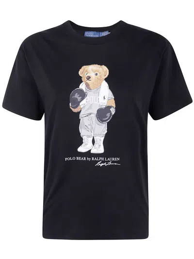 Polo Ralph Lauren Womens Polo Black Bear-print Short-sleeves Cotton-jersey T-shirt In Black