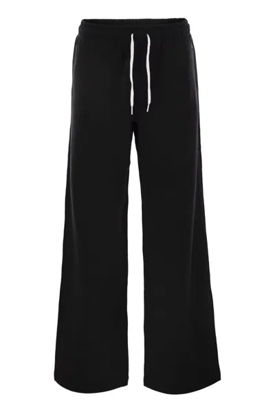 Polo Ralph Lauren Black Pants With Drawstring Elastic Waist And Pony Embroidery On The Side In Cotton Blend Woman