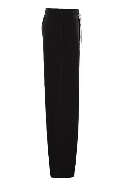 Polo Ralph Lauren Black Pants With Drawstring Elastic Waist And Pony Embroidery On The Side In Cotton Blend Woman