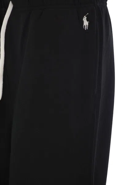 Polo Ralph Lauren Black Pants With Drawstring Elastic Waist And Pony Embroidery On The Side In Cotton Blend Woman