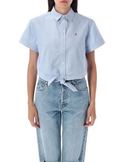 Polo Ralph Lauren Oxford Tie-front Cropped Shirt In Blue