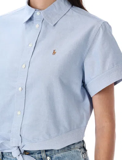 Polo Ralph Lauren Oxford Tie-front Cropped Shirt In Blue