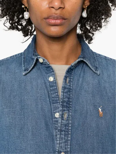 Polo Ralph Lauren Long Sleeve Button Front Shirt In Blue